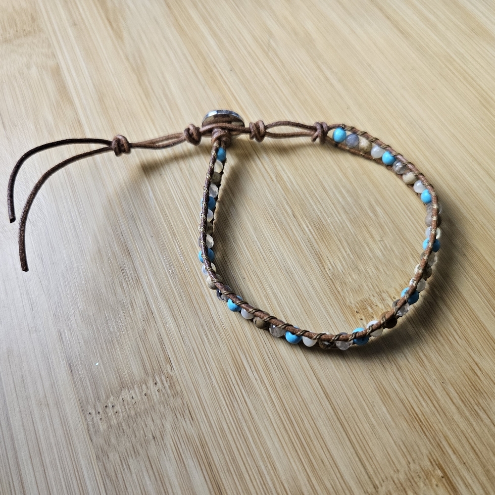 Victoria Emerson Multicolored Turquoise Beaded Adjustable Leather Cord Bracelet